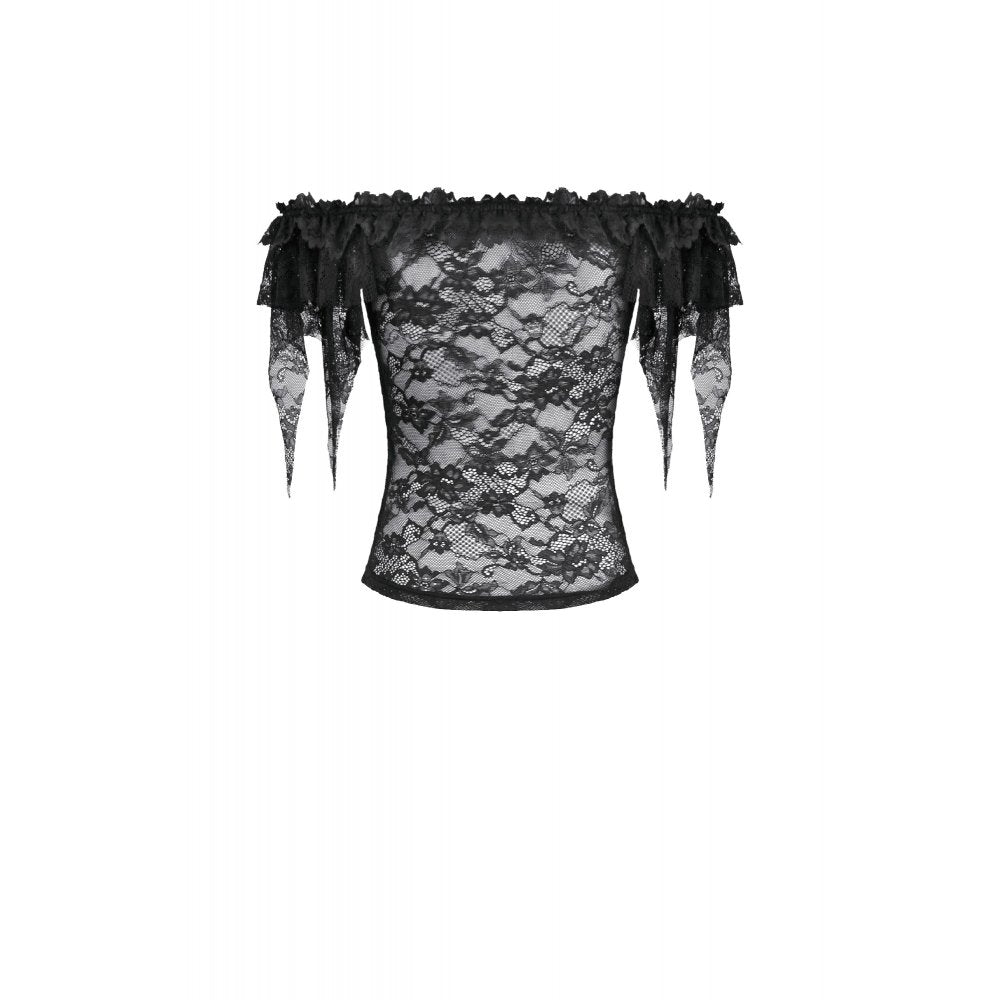 Off-Shoulder Sheer Lace Top (✦ Dark In Love) TW693