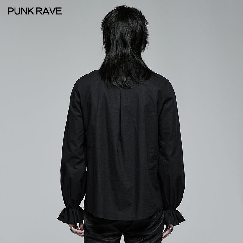 Original Design Goth Skeleton Embroidered Ruffles Shirt (Black) (✦ Punk Rave) WY-1367XCM-BLK