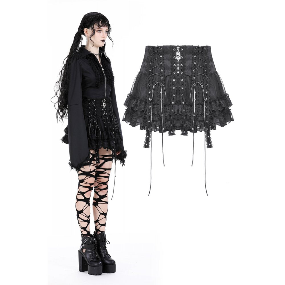 Punk rock eyelet drop tulle mini skirt (✦ Dark In Love) KW332