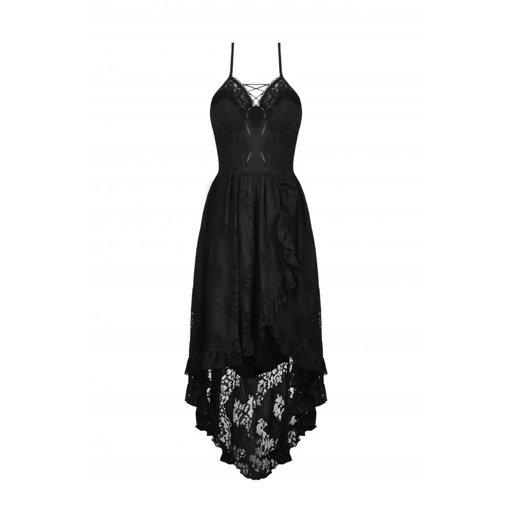 Gothic sexy ruffle low neckline dovetail lace dress (✦ Dark In Love)