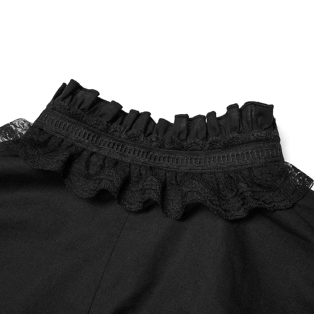 Original Design Goth Skeleton Embroidered Ruffles Shirt (Black) (✦ Punk Rave) WY-1367XCM-BLK
