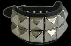 Leather Wristband: 2 Row Silver Pyramid Studs