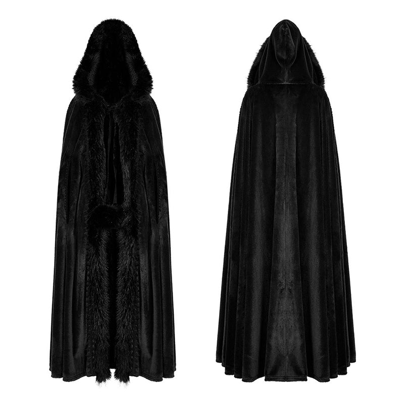 Goth Faux Rabbit Fur Long Cloak (✦ Punk Rave) WY-1423DPF - ONE-OFF/Einzelstück - Size Onesize