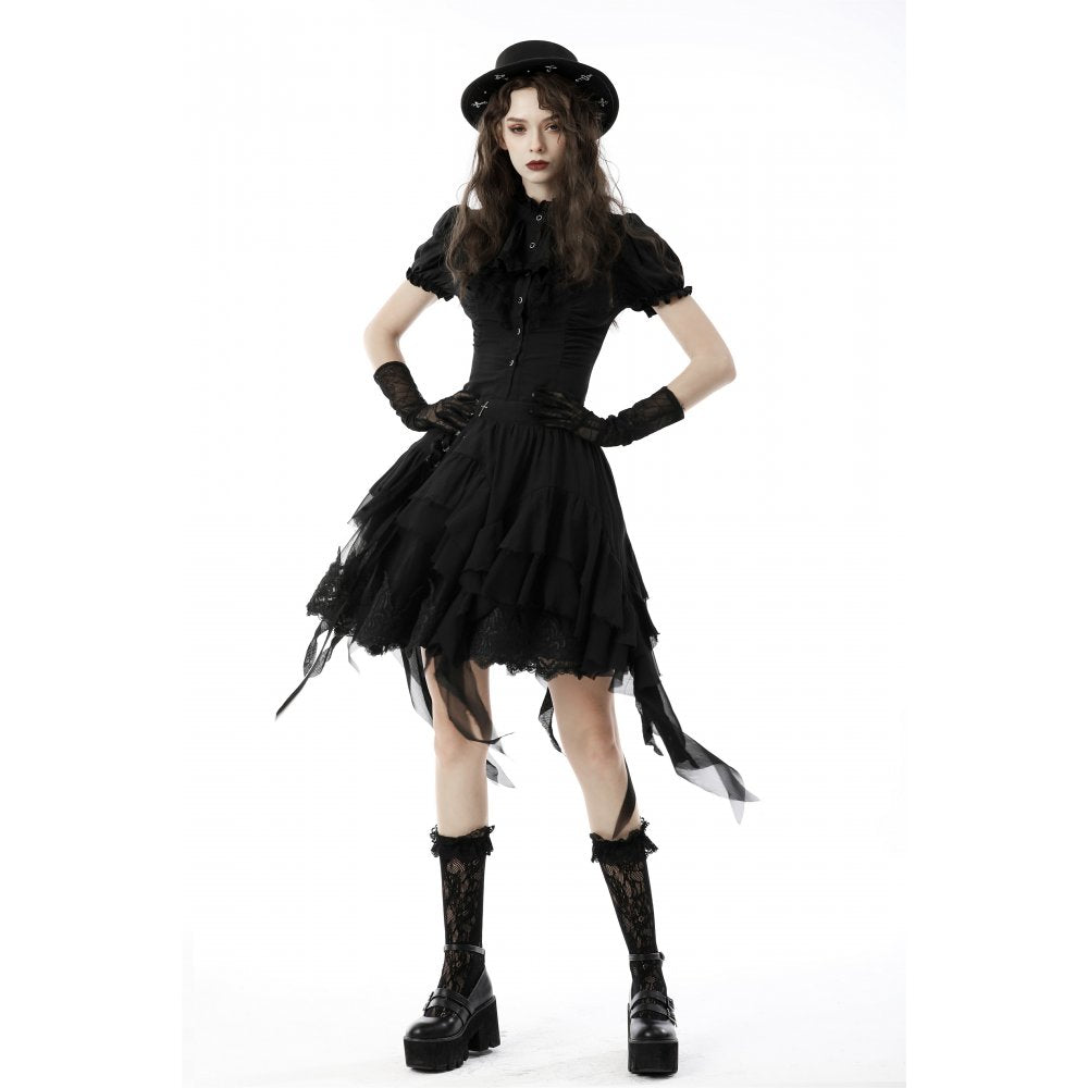 Gothic ruffle neckline blouse - Black (✦ Dark In Love)