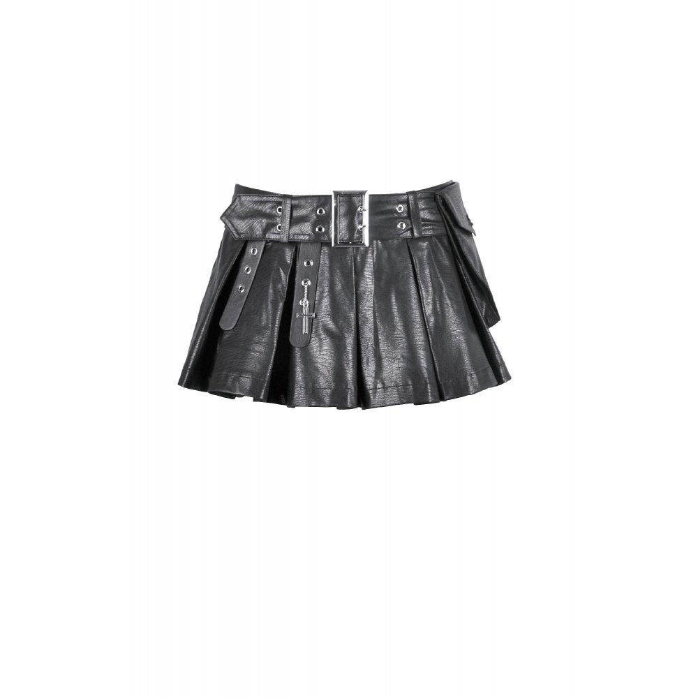 Low-Waist Tactical Punk Skirt-Pants with Asymmetric Pleated Belt (✦ Dark In Love) PW148