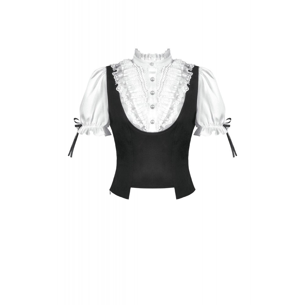 Court-Style Black White Lace Blouse (✦ Dark In Love) tw677