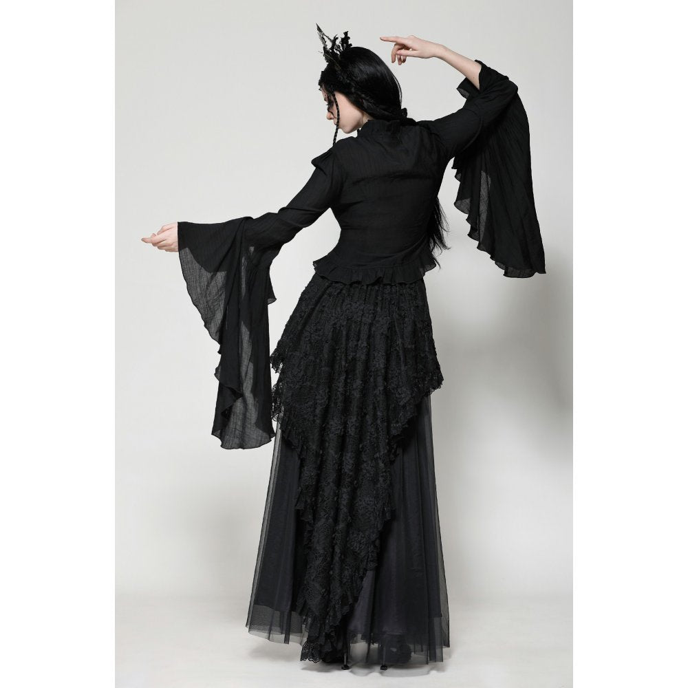 Black classic bell sleeve v-neck top (✦ Dark In Love) TW624