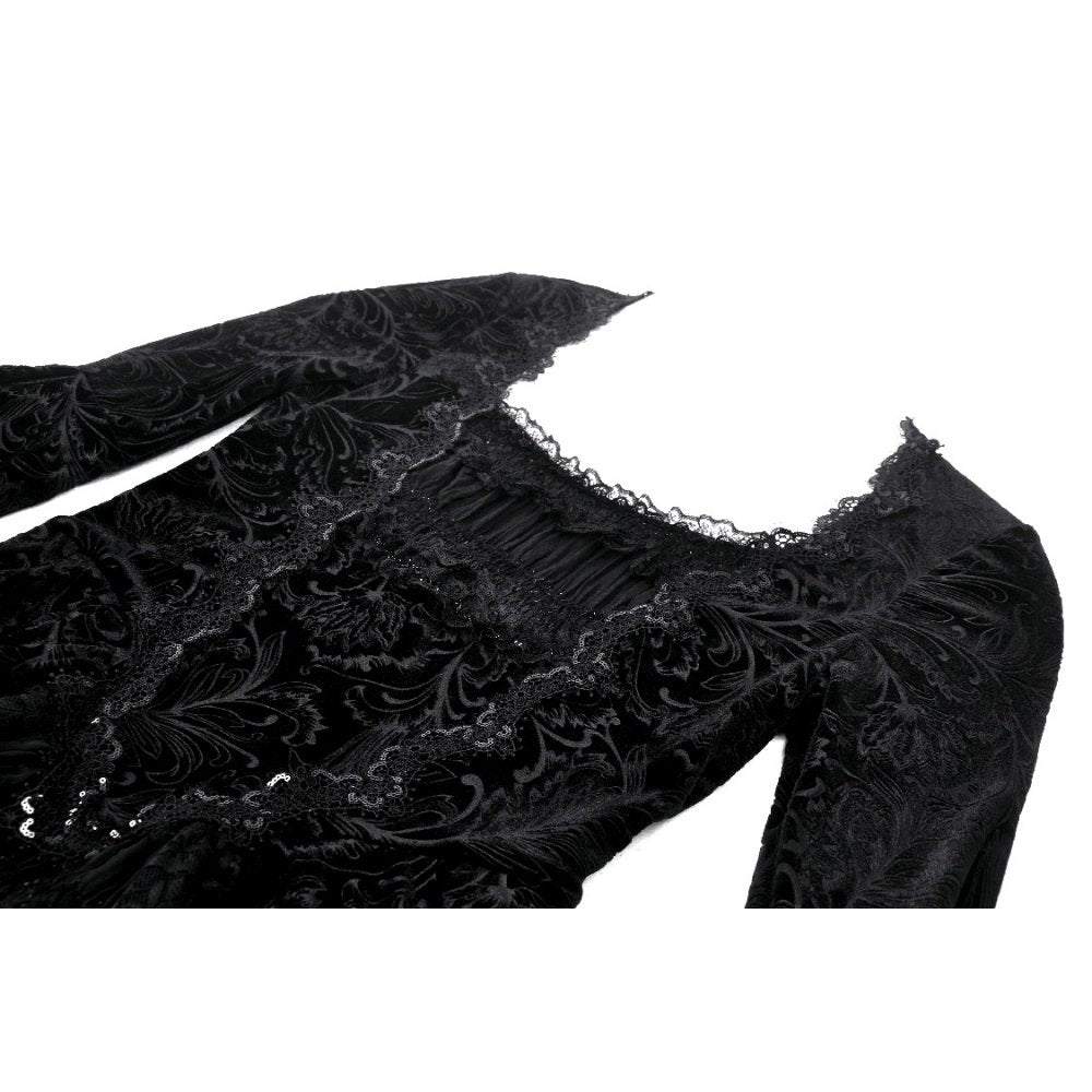 Gothic luxe lace-trim pattern velvet dress (✦ Dark In Love)