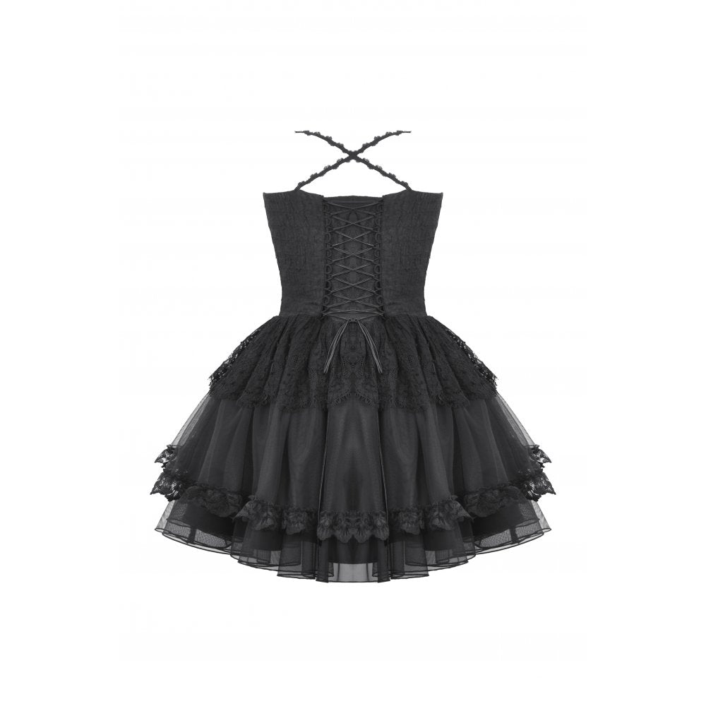 Gothic black swan tulle lace trim dress (✦ Dark In Love)