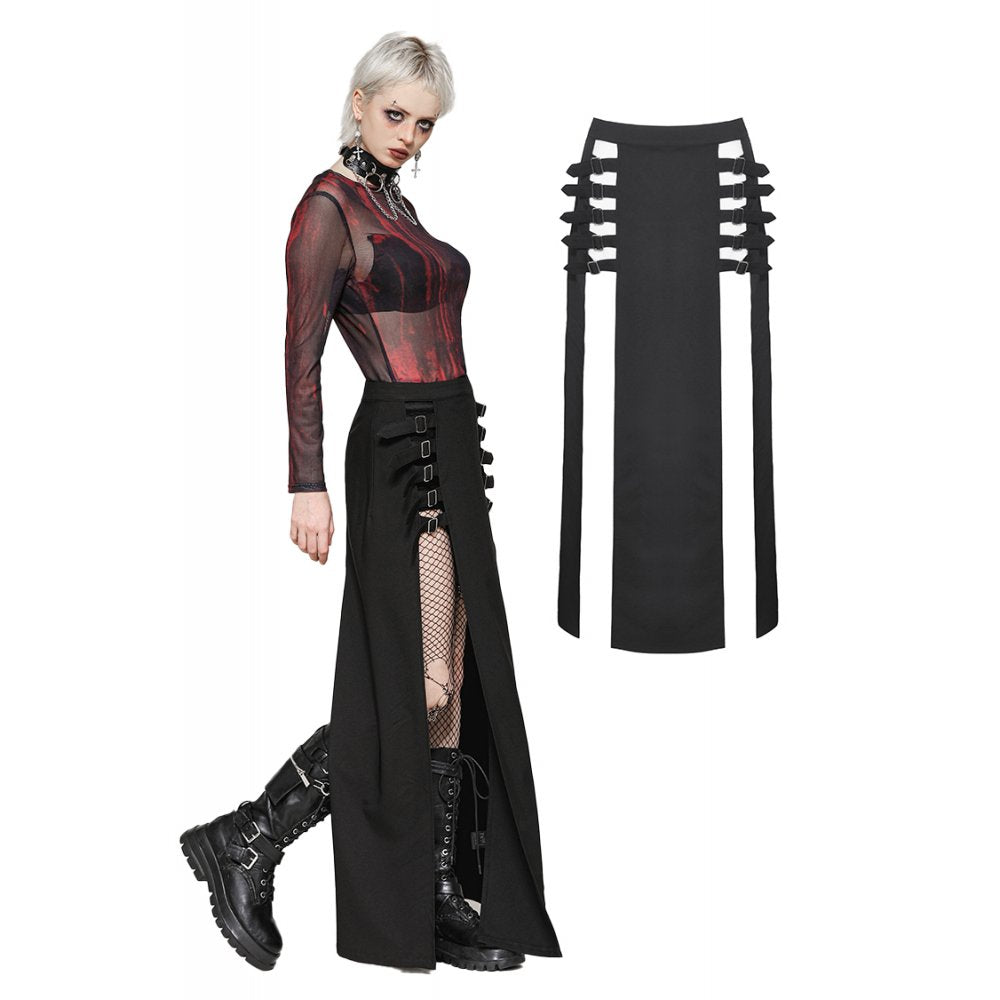 Punk Black Slit Metal Long Skirt (✦ Dark In Love) KW367