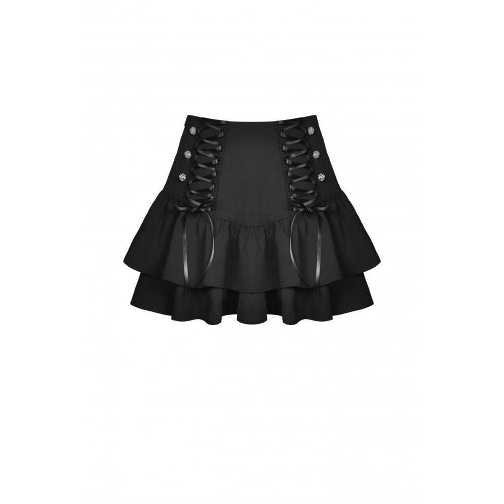 Black elegant lady lace up frilly skirt (✦ Dark In Love)