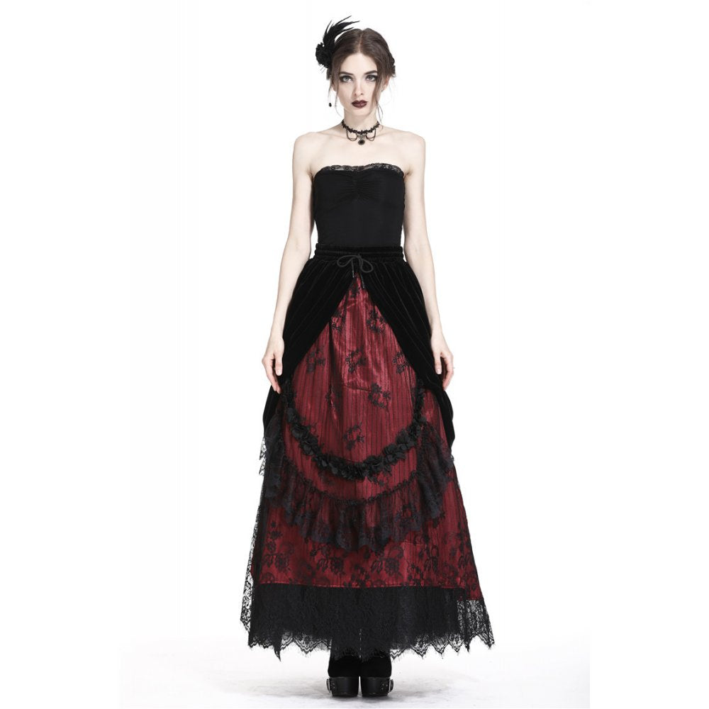 Gothic black red wave velvet lace maxi skirt(✦ Dark In Love)