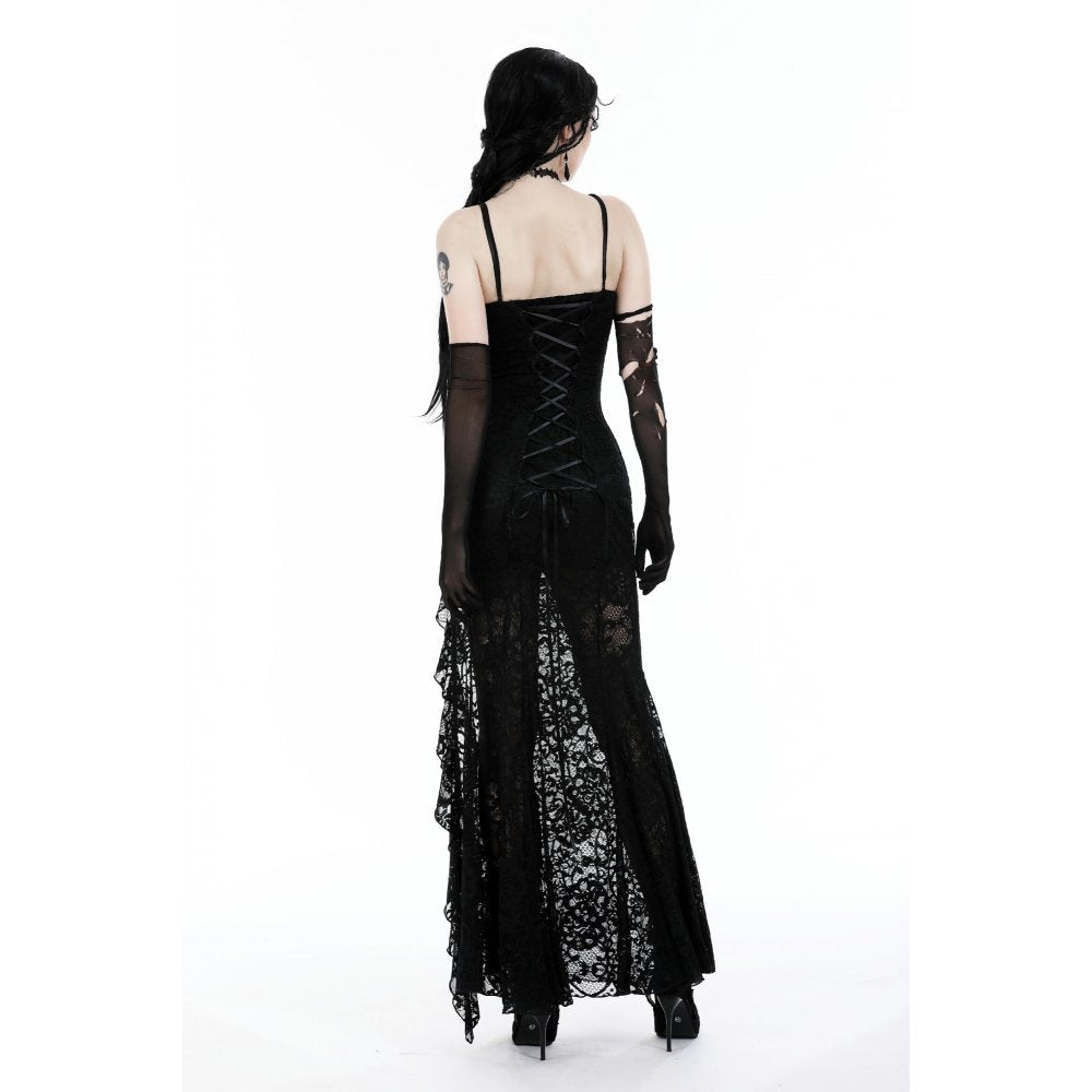 Gothic lace see-through sexy waist lace maxi strap dress (✦ Dark In Love) DW935