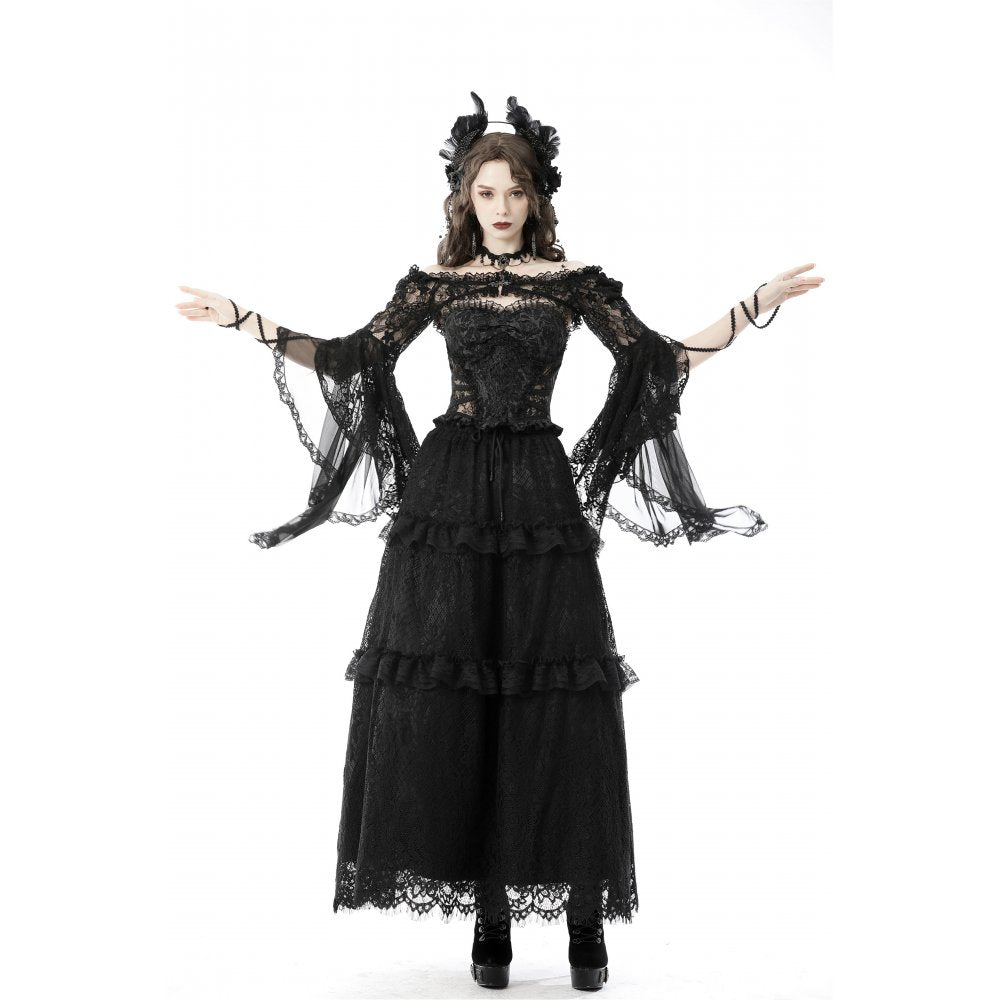 Gothic mesh bell sleeves sexy finger hook lace cape (✦ Dark In Love) BW103