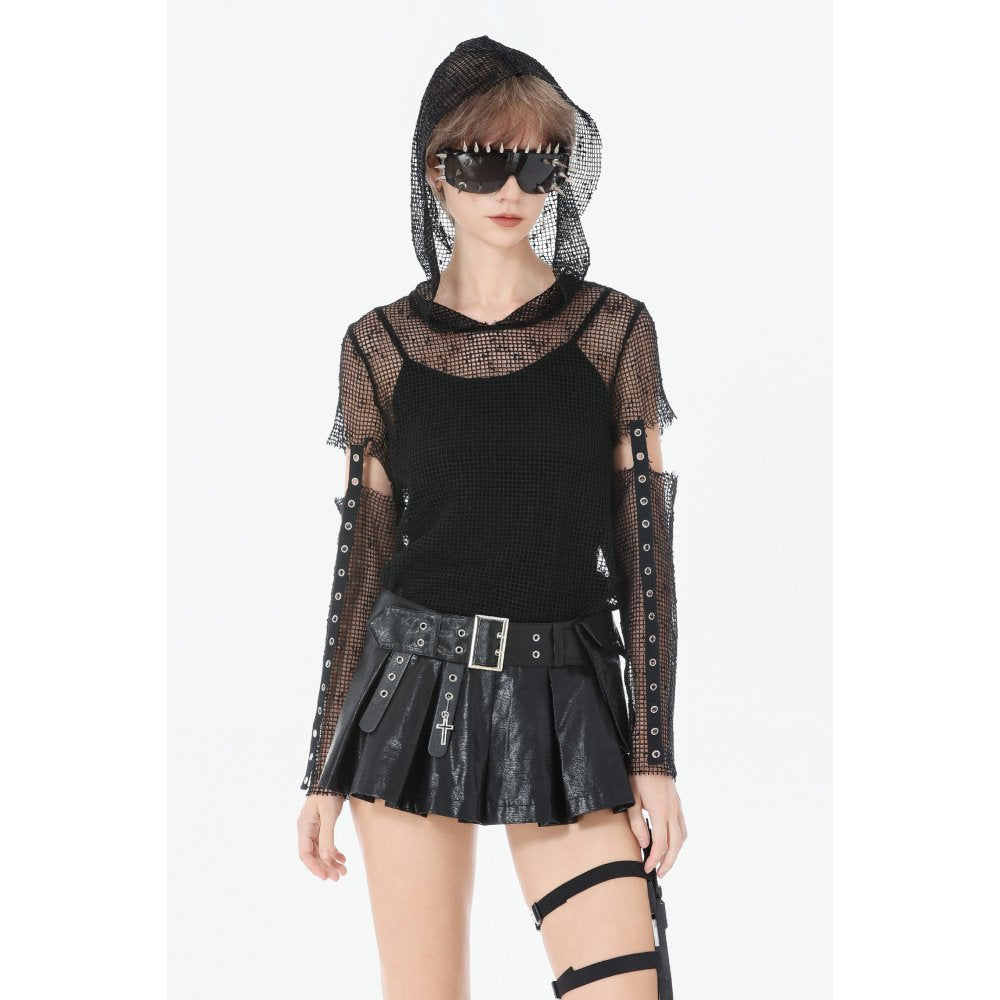 Low-Waist Tactical Punk Skirt-Pants with Asymmetric Pleated Belt (✦ Dark In Love) PW148