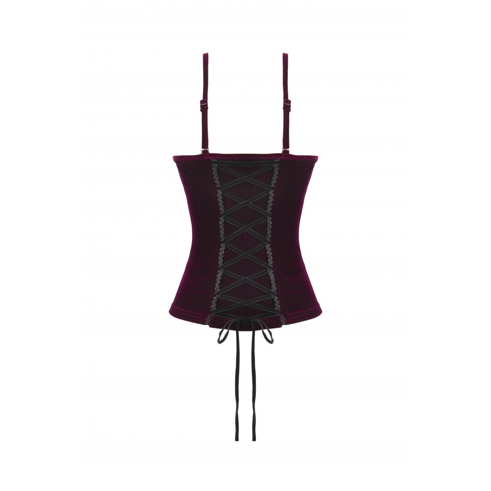 Gothic Burgundy Velvet top with Ribbon Bow and Lace-Up Sides (✦ Dark In Love)
