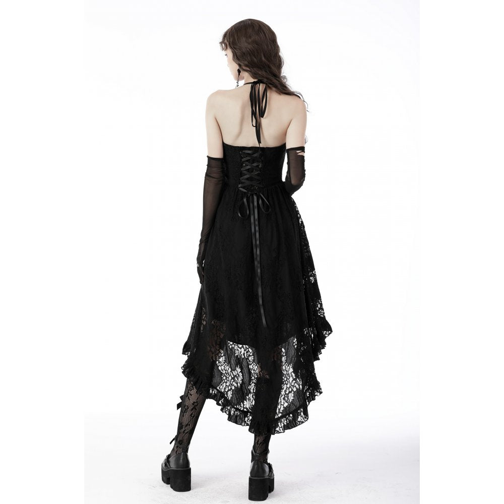 Gothic sexy ruffle low neckline dovetail lace dress (✦ Dark In Love)