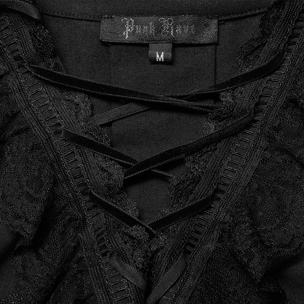 Original Design Goth Skeleton Embroidered Ruffles Shirt (Black) (✦ Punk Rave) WY-1367XCM-BLK