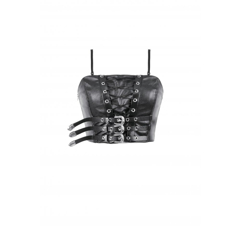 Punk Belted Corset Top with Grommet Lace-Up and Metal Detail (✦ Dark In Love)