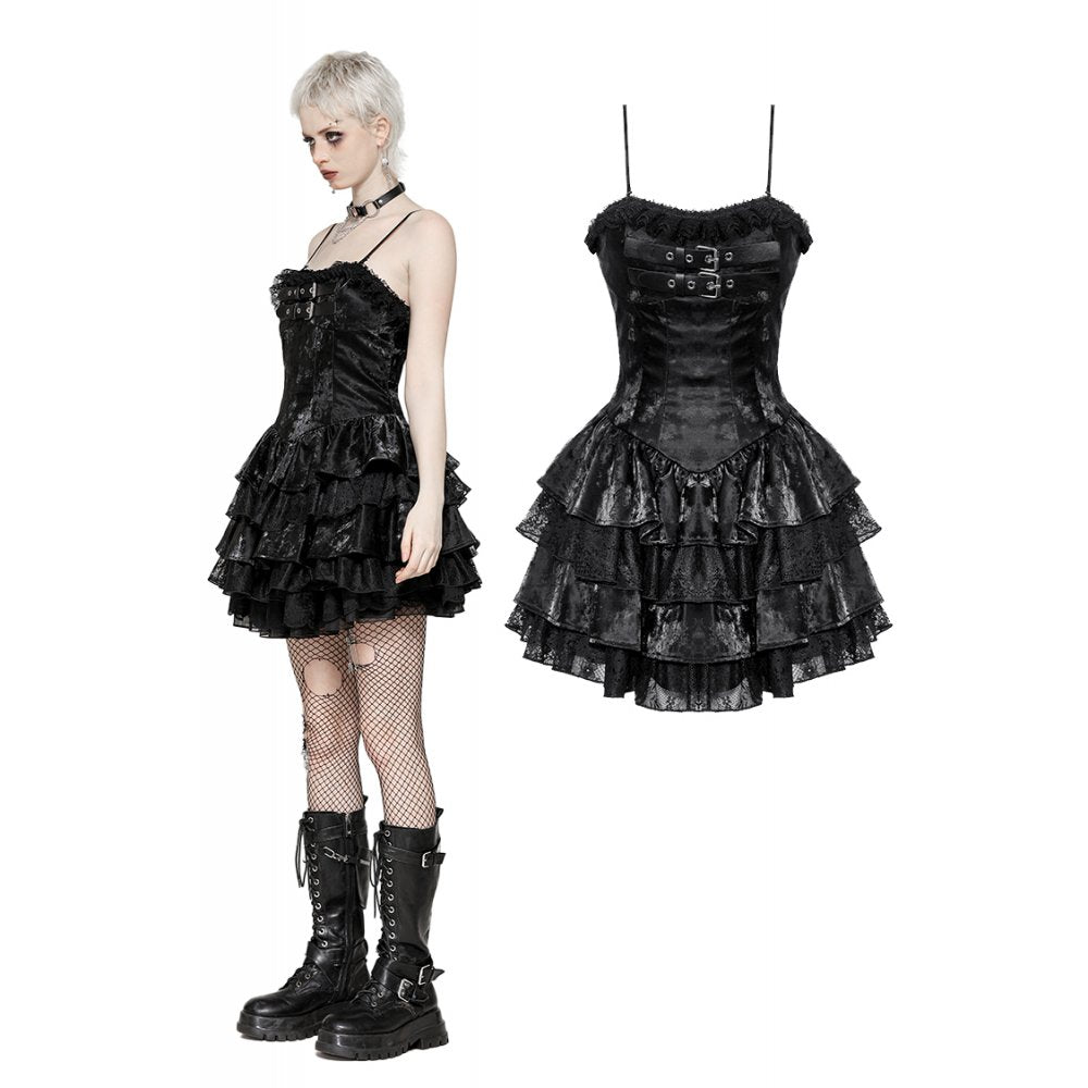 Punk Shiny PU Leather Layered Dress (✦ Dark In Love) DW1035