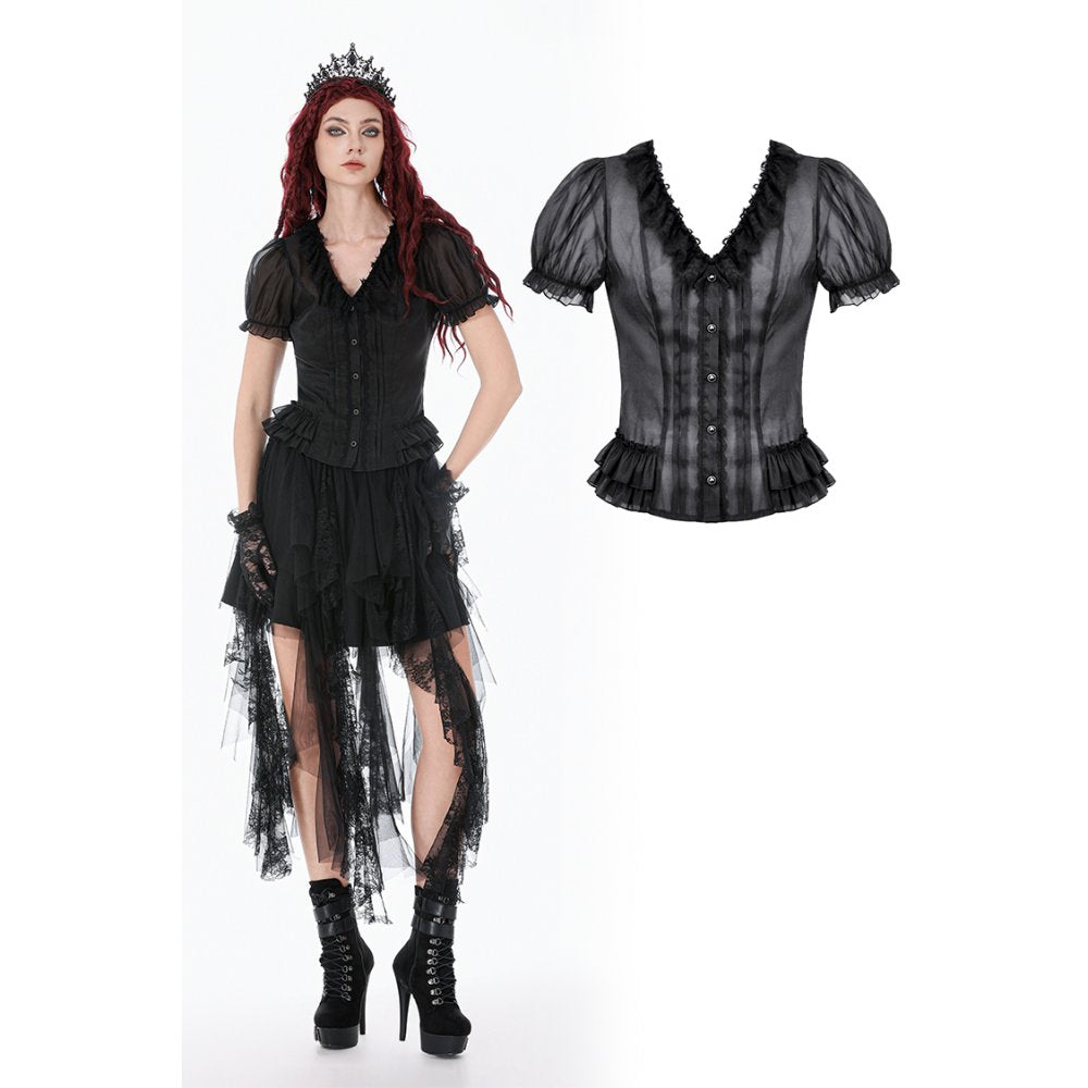 Black Sheer Ruffle Blouse (✦ Dark In Love) IW141