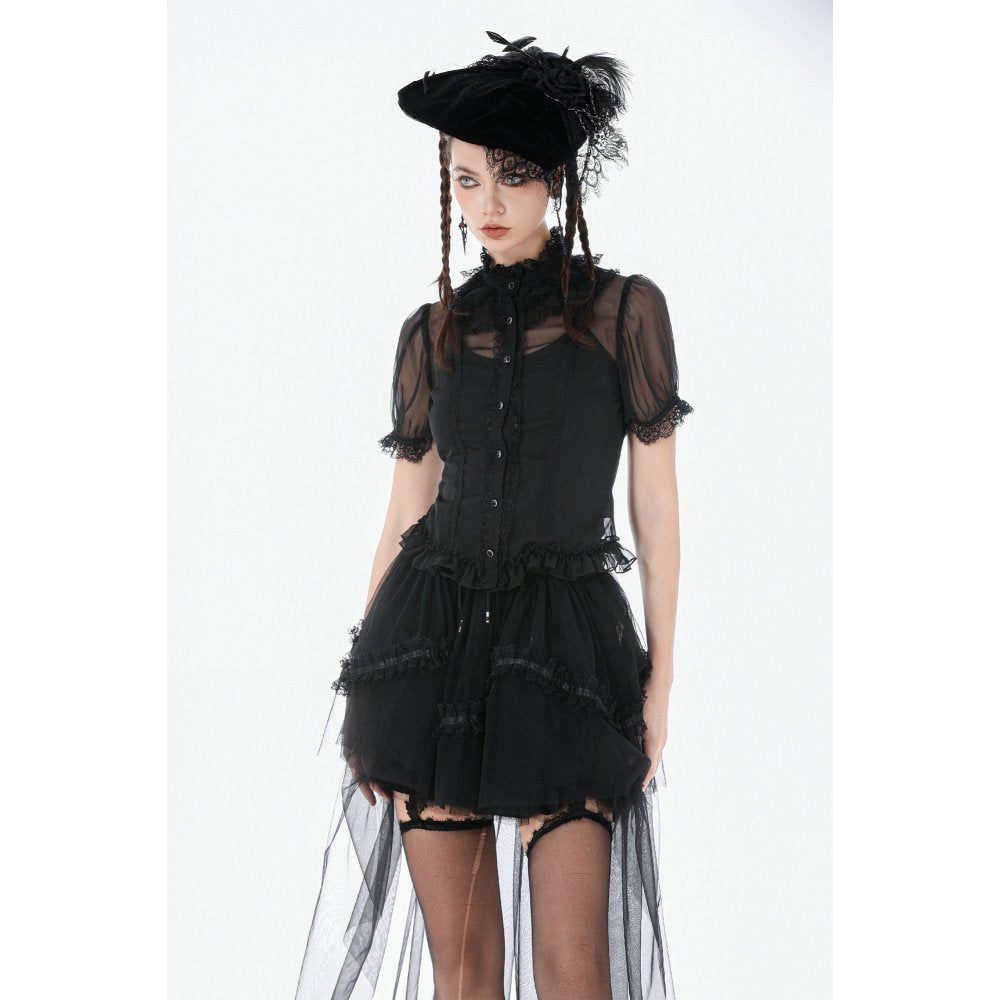 Sheer Lace Ruffle Blouse (✦ Dark In Love) IW142