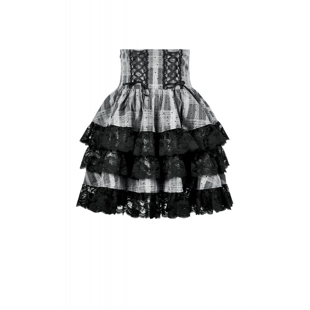 Cute Black and Grey Lolita High-Waist Tiered Skirt (✦ Dark In Love) KW414