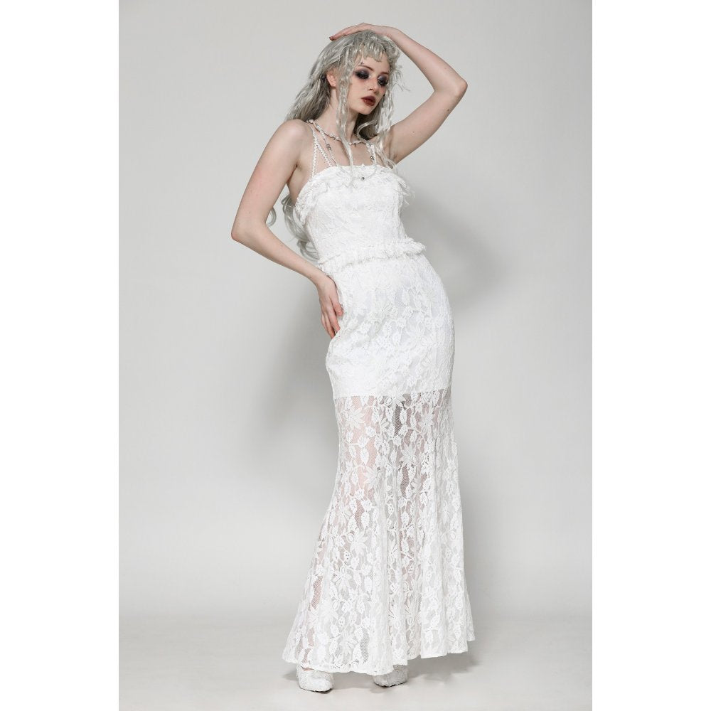 Gothic white romantic hollow mermaid dress (✦ Dark In Love) DW1014