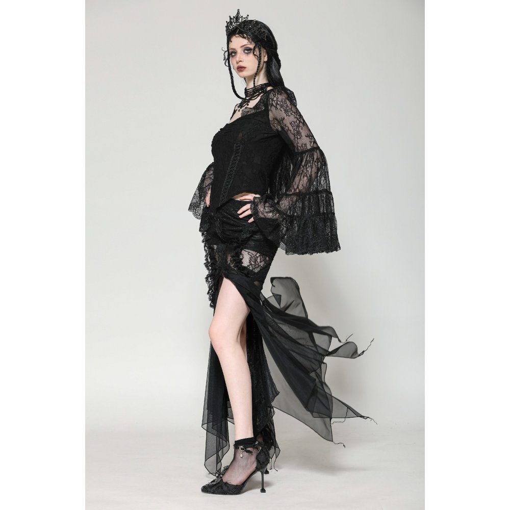 Gothic Romantic Lace Patchwork Bell-Sleeve Layered Cuff Top (✦ Dark In Love) TW607