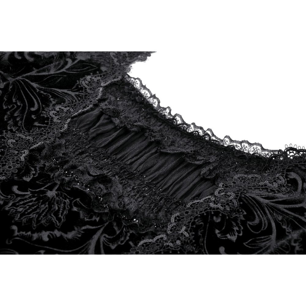 Gothic luxe lace-trim pattern velvet dress (✦ Dark In Love)