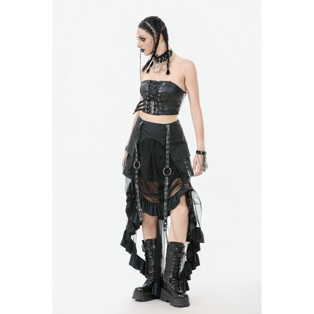 Punk Belted Corset Top with Grommet Lace-Up and Metal Detail (✦ Dark In Love)