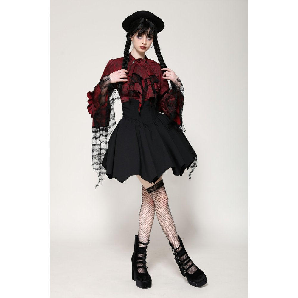 Gothic red inferno distressed frilly blouse (✦ Dark In Love) IW119