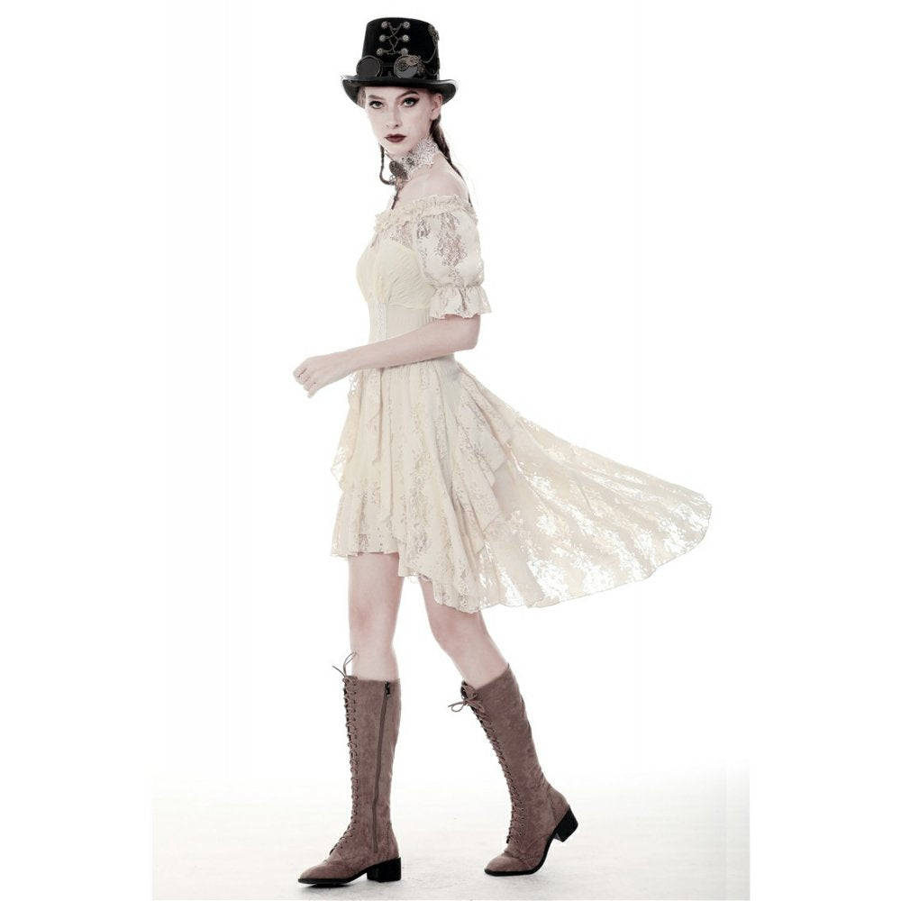 Steampunk beige cocktail short sleeves dress (✦ Dark In Love) DW358