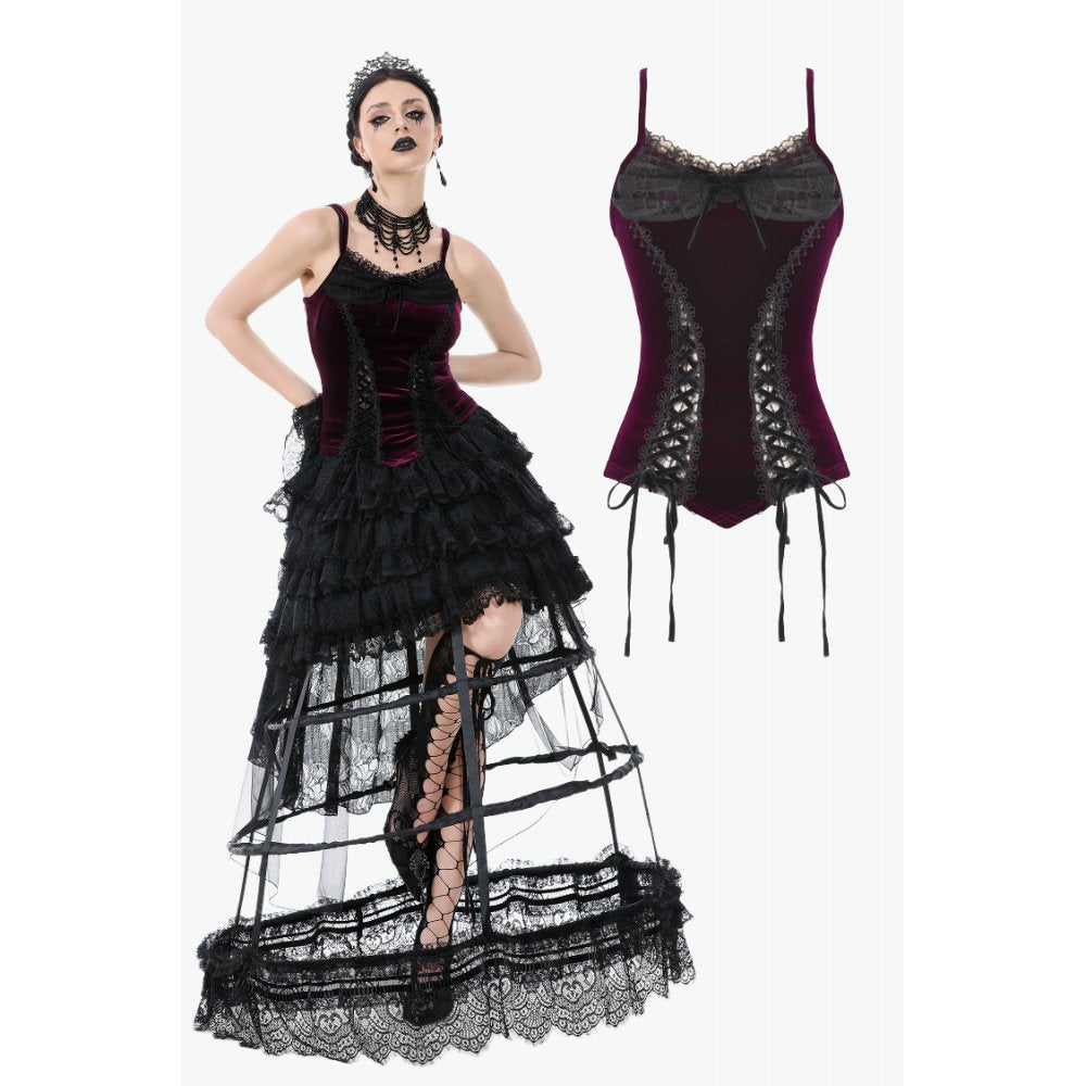 Gothic Burgundy Velvet top with Ribbon Bow and Lace-Up Sides (✦ Dark In Love)