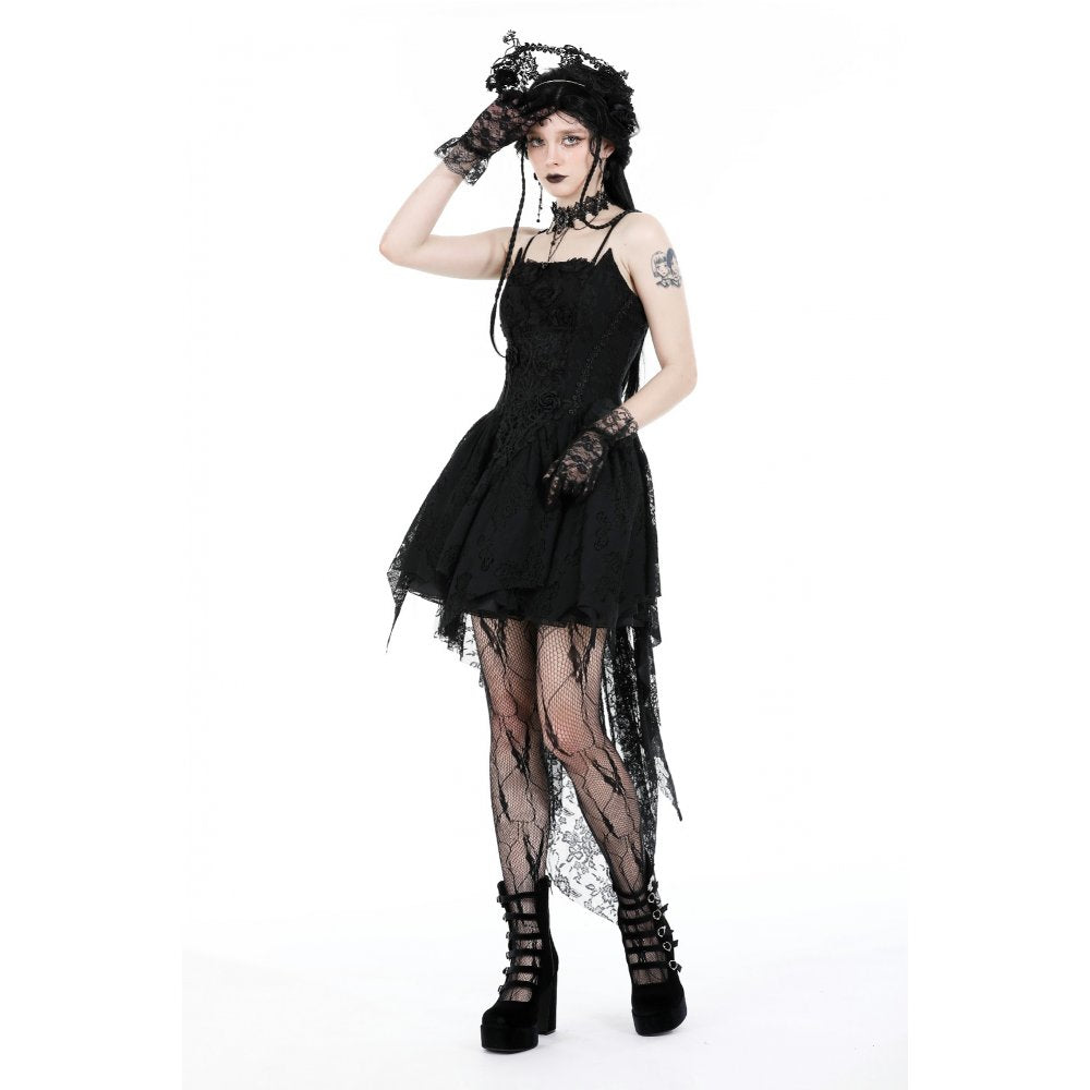 Gothic black rose bloom dovetail lace dress (✦ Dark In Love) DW937