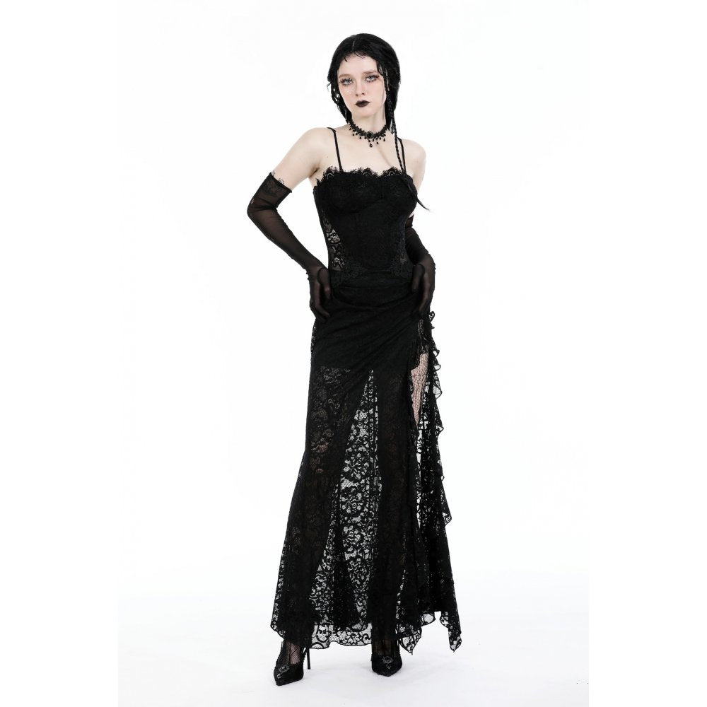 Gothic lace see-through sexy waist lace maxi strap dress (✦ Dark In Love) DW935