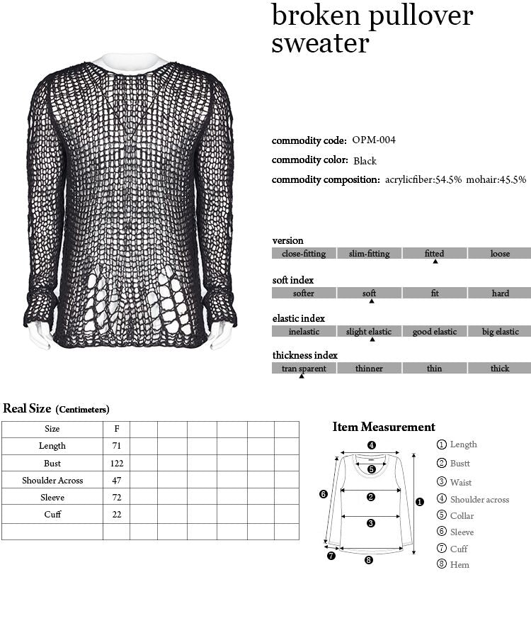 Broken pullover summer men sweater OPM-004 (Black) (✦ Punk Rave)