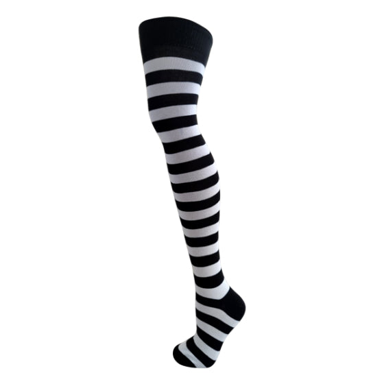 Overknee Socks (Black & White Thick Striped)