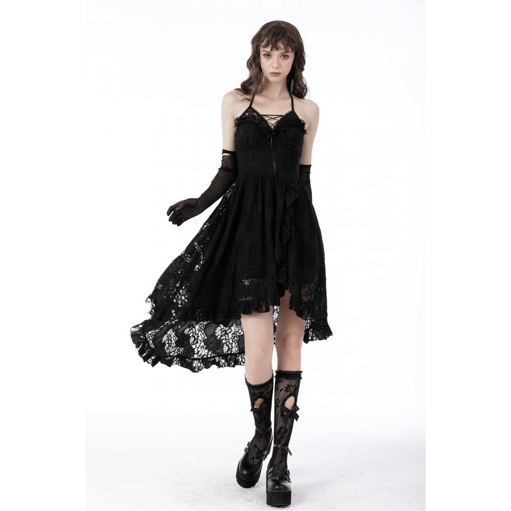 Gothic sexy ruffle low neckline dovetail lace dress (✦ Dark In Love)
