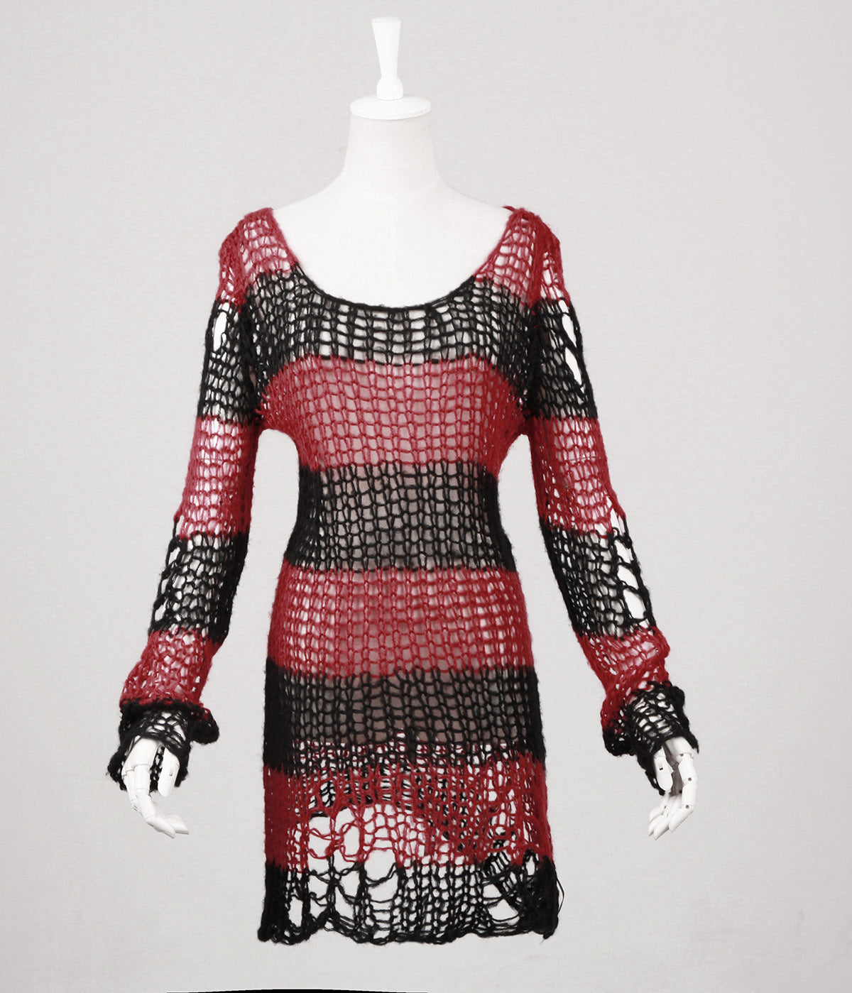 Stripe Hollow-out Sweater OPM-004 (Black/Red) (✦ Punk Rave)