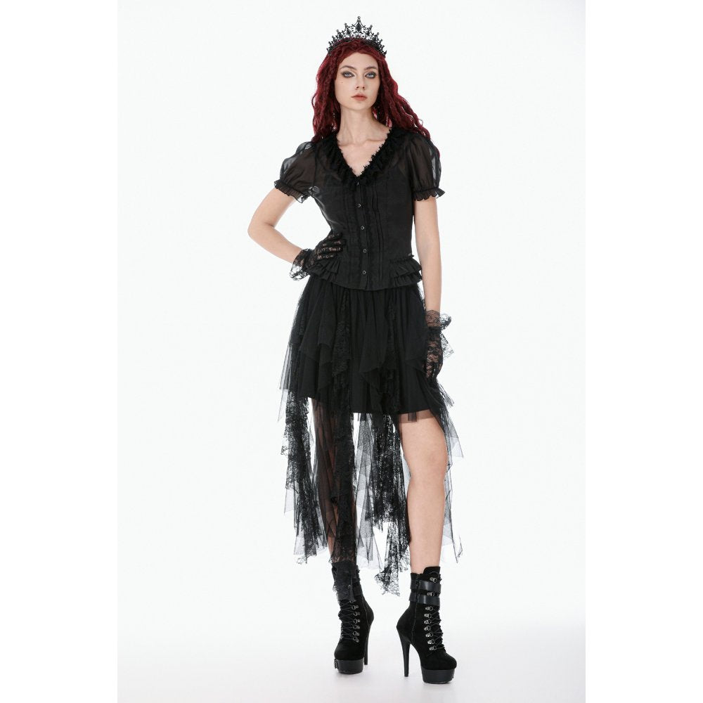 Black Sheer Ruffle Blouse (✦ Dark In Love) IW141