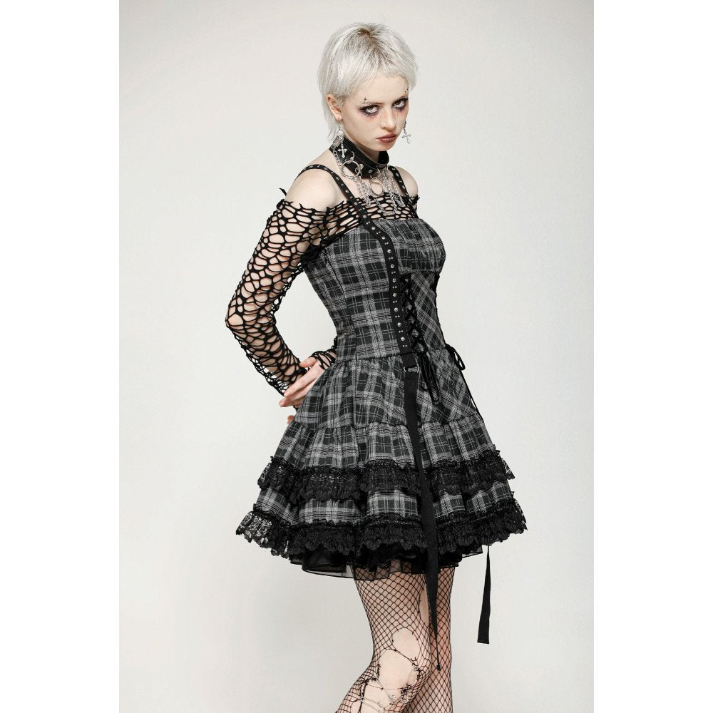 Punk Grey Plaid Metal Studded Dress (✦ Dark In Love) (Top not included)