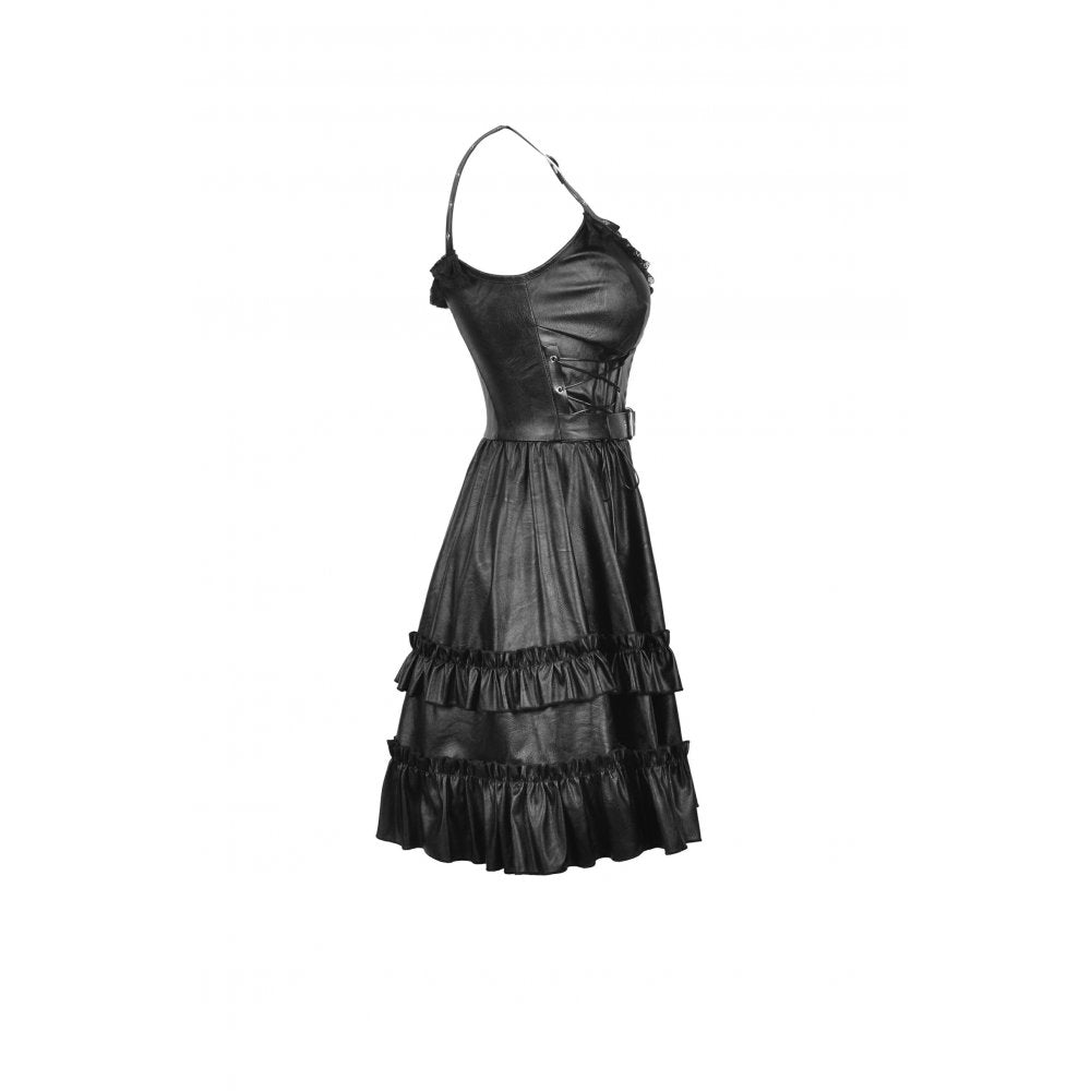 Rebel locomotive girl faux leather strap dress (✦ Dark In Love)