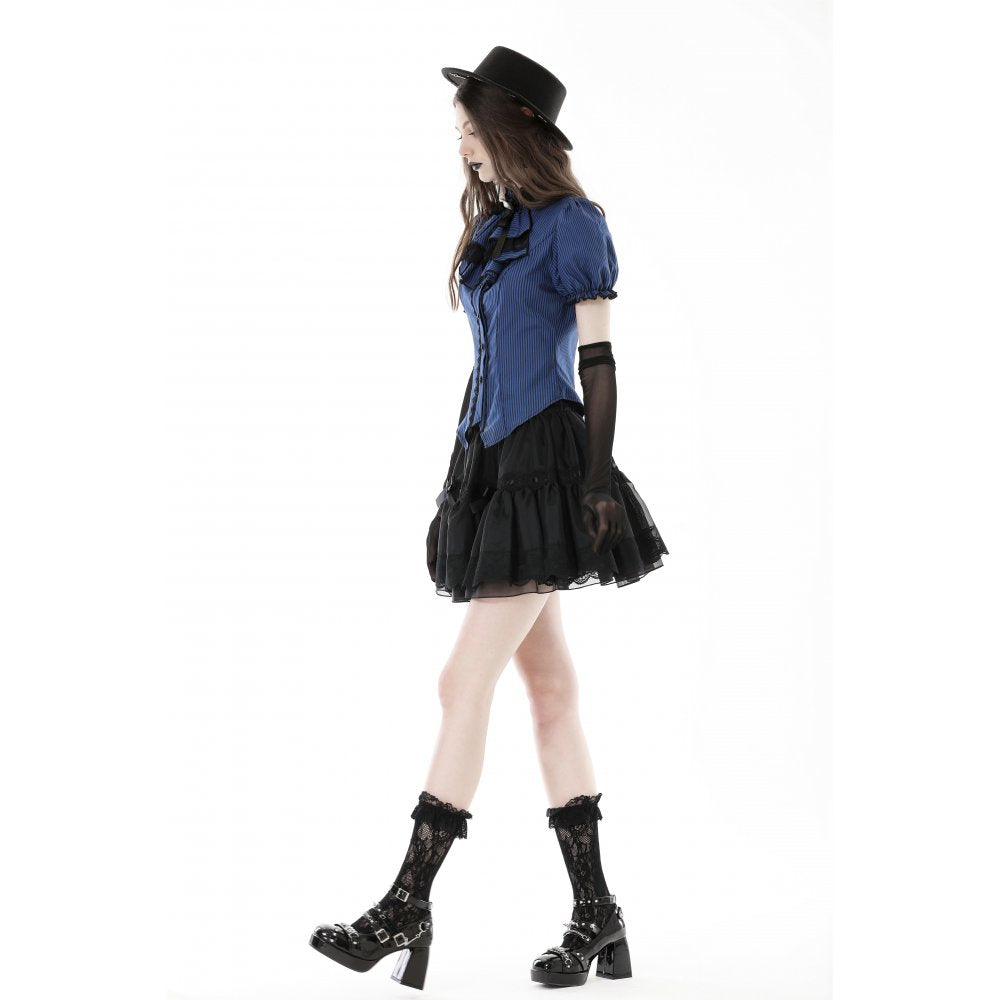 Blue black strip frilly collar blouse (✦ Dark In Love) IW101