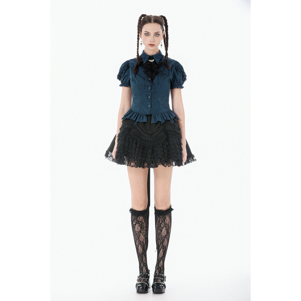 Gothic Academy Striped Puff-Sleeve Blouse (✦ Dark In Love) IW143