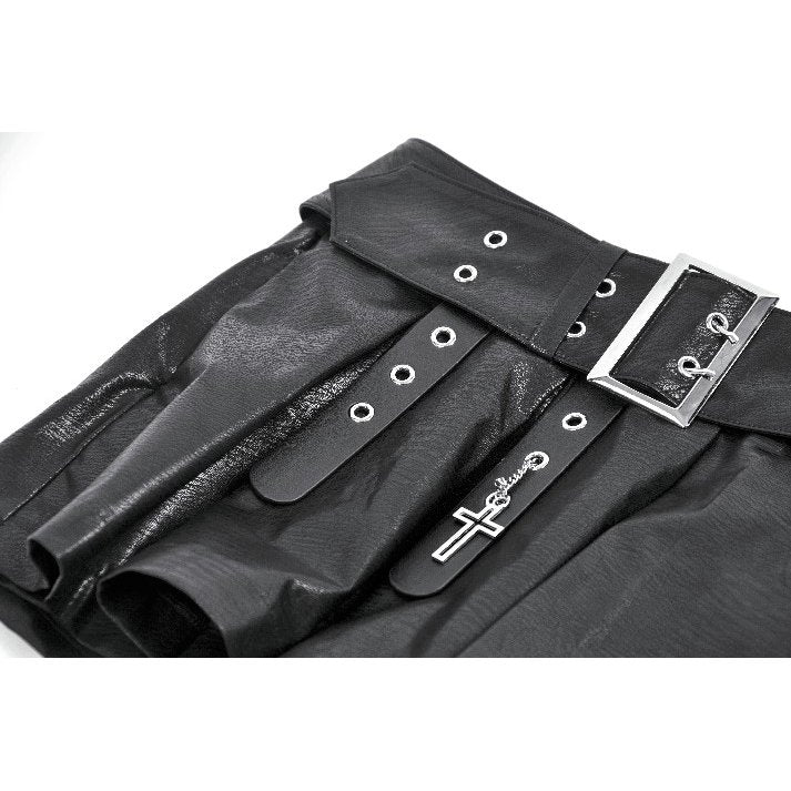 Low-Waist Tactical Punk Skirt-Pants with Asymmetric Pleated Belt (✦ Dark In Love) PW148