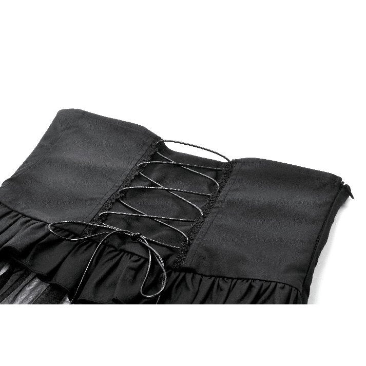 Industrial Grommet Lace-Up High-low Corset with Mesh Hem (✦ Dark In Love) CW098