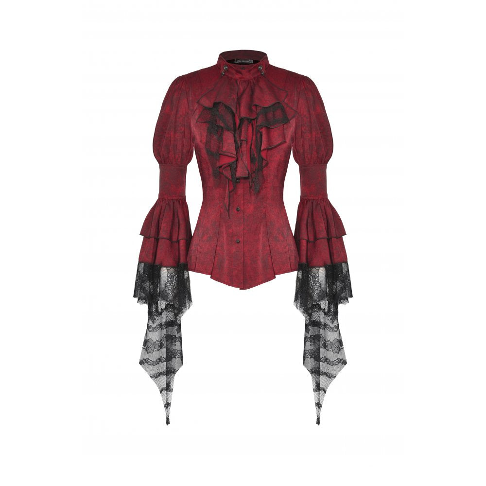 Gothic red inferno distressed frilly blouse (✦ Dark In Love) IW119