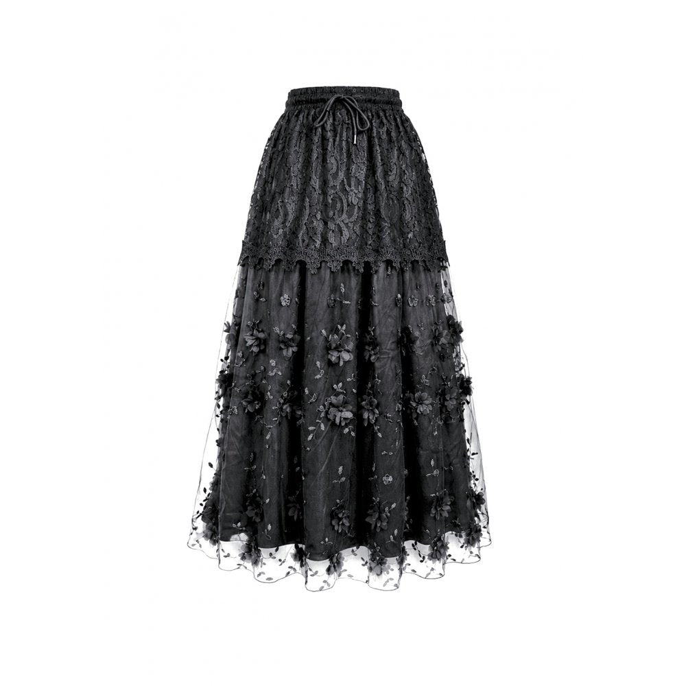 Secret Bloom - Gothic Baroque Lace Tiered Maxi Skirt (✦ Dark In Love) KW470