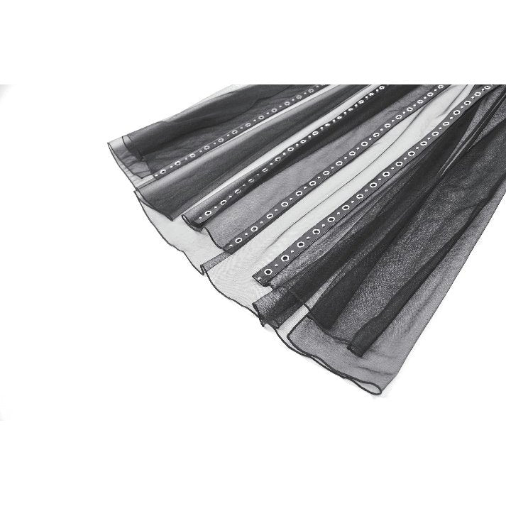 Rebel Leather and Mesh Maxi Skirt with Lace-Up Waist and Eyelet Detail (✦ Dark In Love) KW403